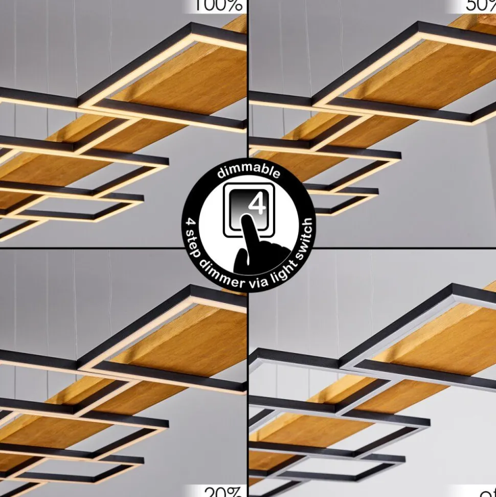 Suspensionpompu Led Bois Clair, Noir, 1 Lumiere