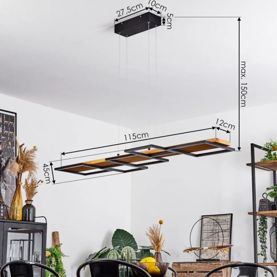 Suspensionpompu Led Bois Clair, Noir, 1 Lumiere