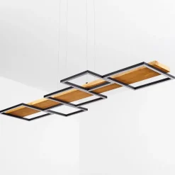 Suspensionpompu Led Bois Clair, Noir, 1 Lumiere