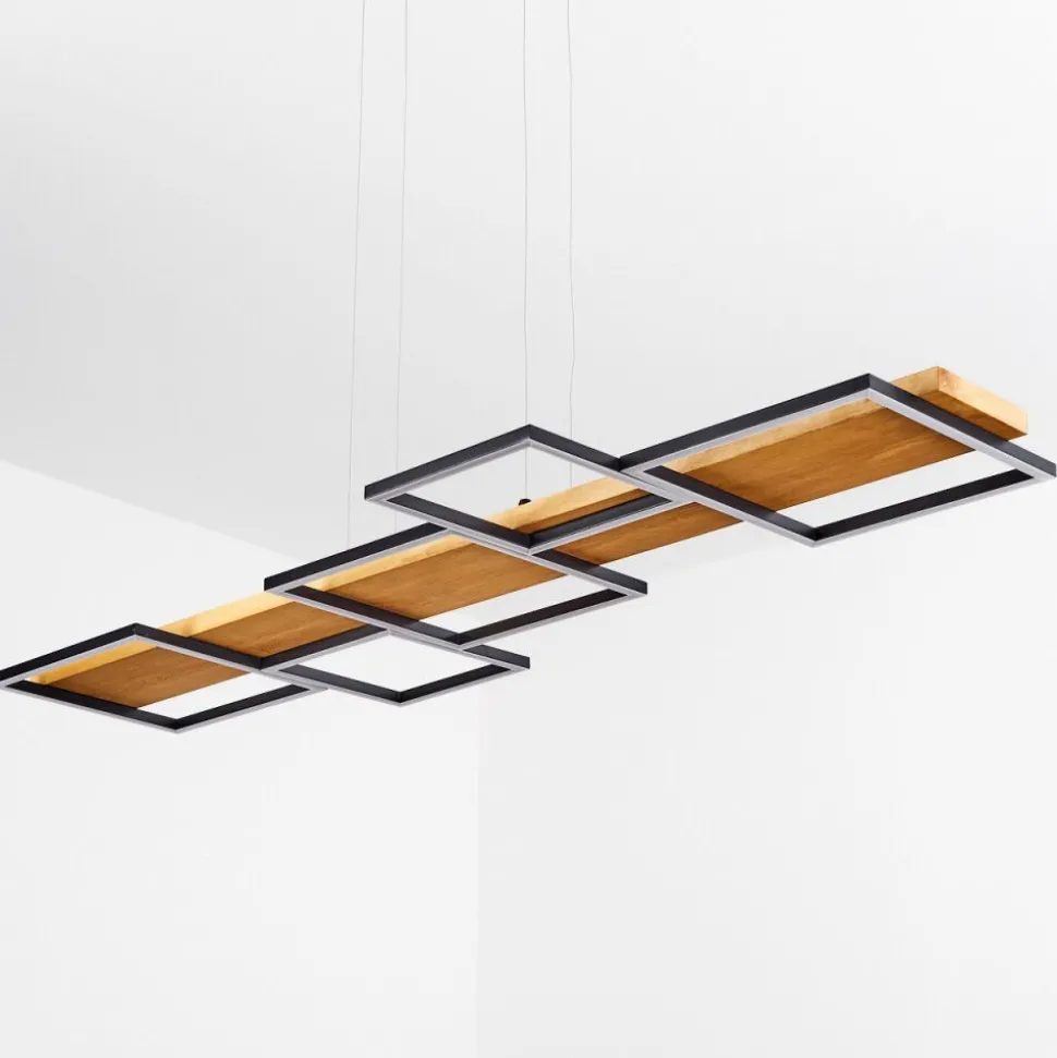 Suspensionpompu Led Bois Clair, Noir, 1 Lumiere