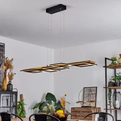 Suspensionpompu Led Bois Clair, Noir, 1 Lumiere