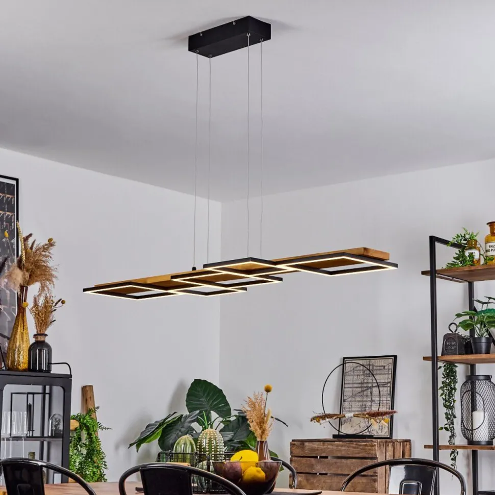 Suspensionpompu Led Bois Clair, Noir, 1 Lumiere