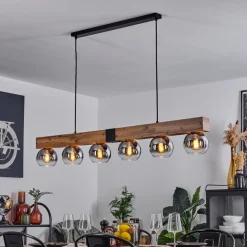 Suspensionvouhet Brun, Couleur Bois, Noir, 6 Lumieres