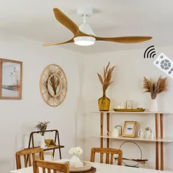 Ventilateur De Plafond Follseland Led Brun Clair, Couleur Bois, Blanc, 1 Lumiere, Telecommandes