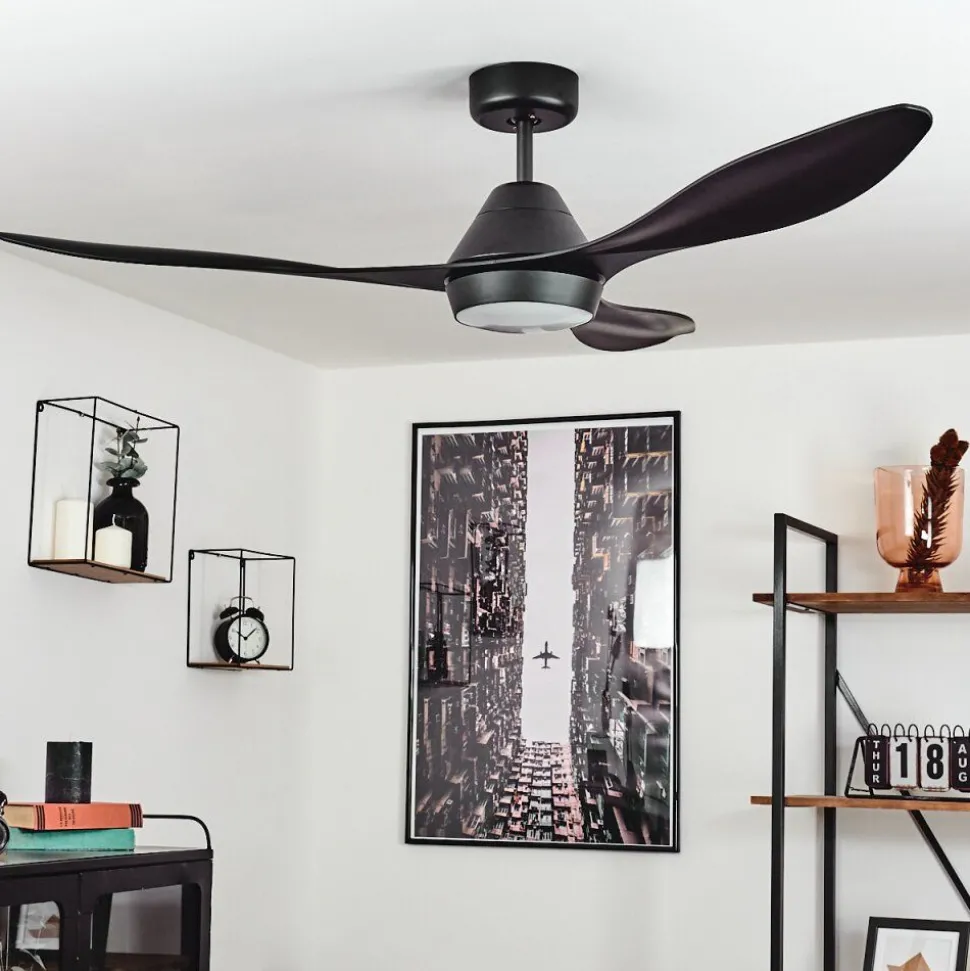Ventilateur De Plafond Follseland Led Noir, 1 Lumiere, Telecommandes