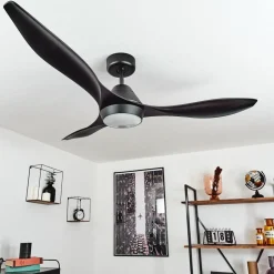 Ventilateur De Plafond Follseland Led Noir, 1 Lumiere, Telecommandes