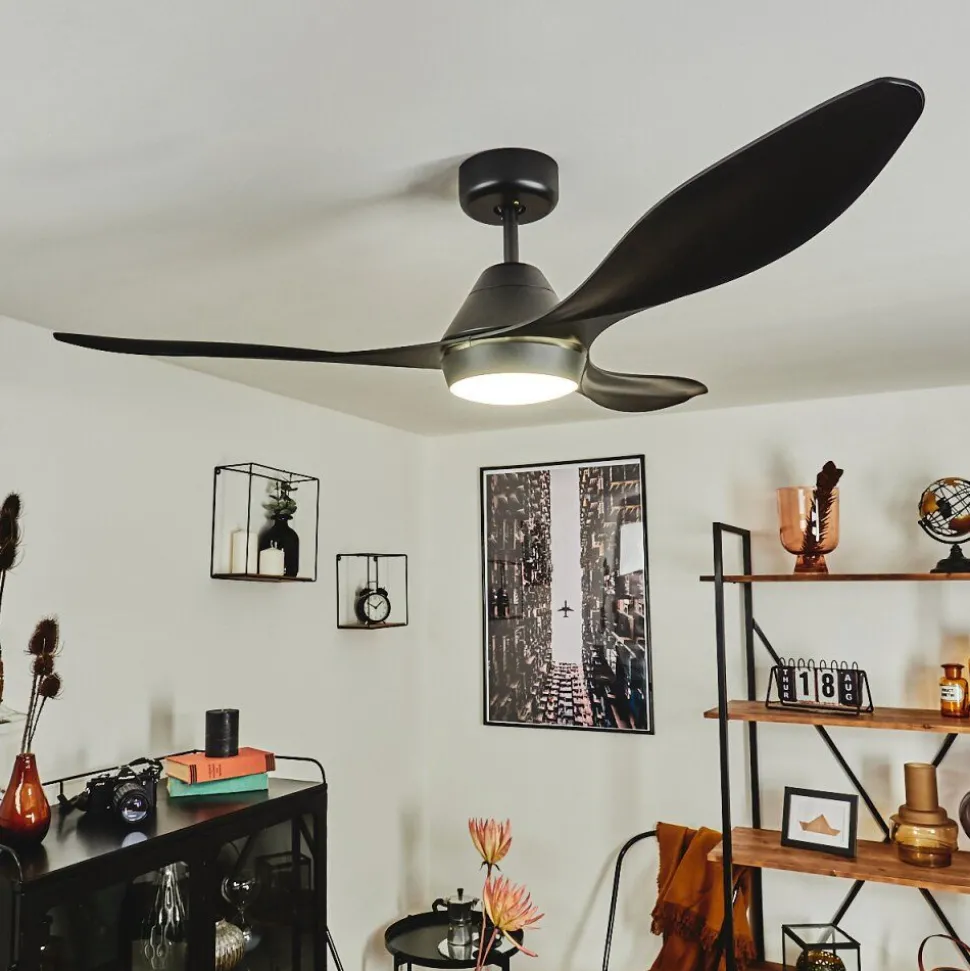 Ventilateur De Plafond Follseland Led Noir, 1 Lumiere, Telecommandes