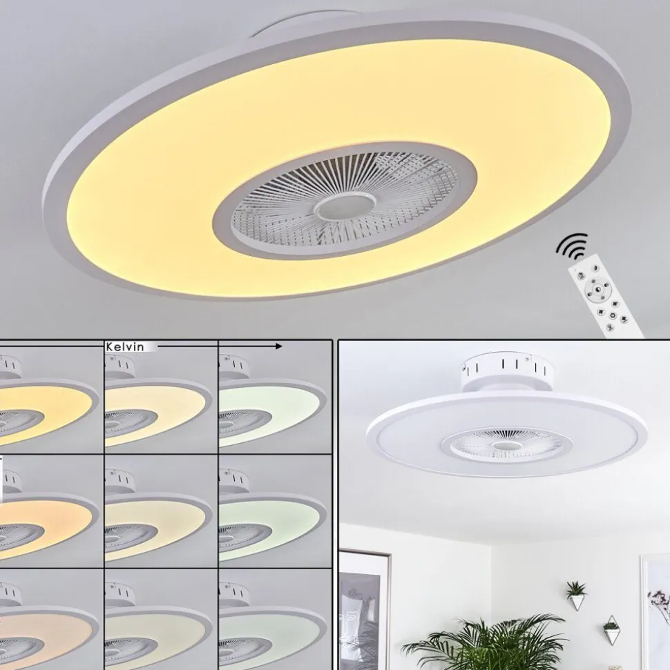 Ventilateur De Plafond Marmorta Led Blanc, 1 Lumiere, Telecommandes
