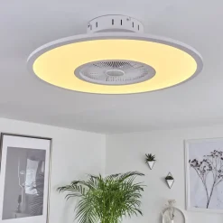 Ventilateur De Plafond Marmorta Led Blanc, 1 Lumiere, Telecommandes
