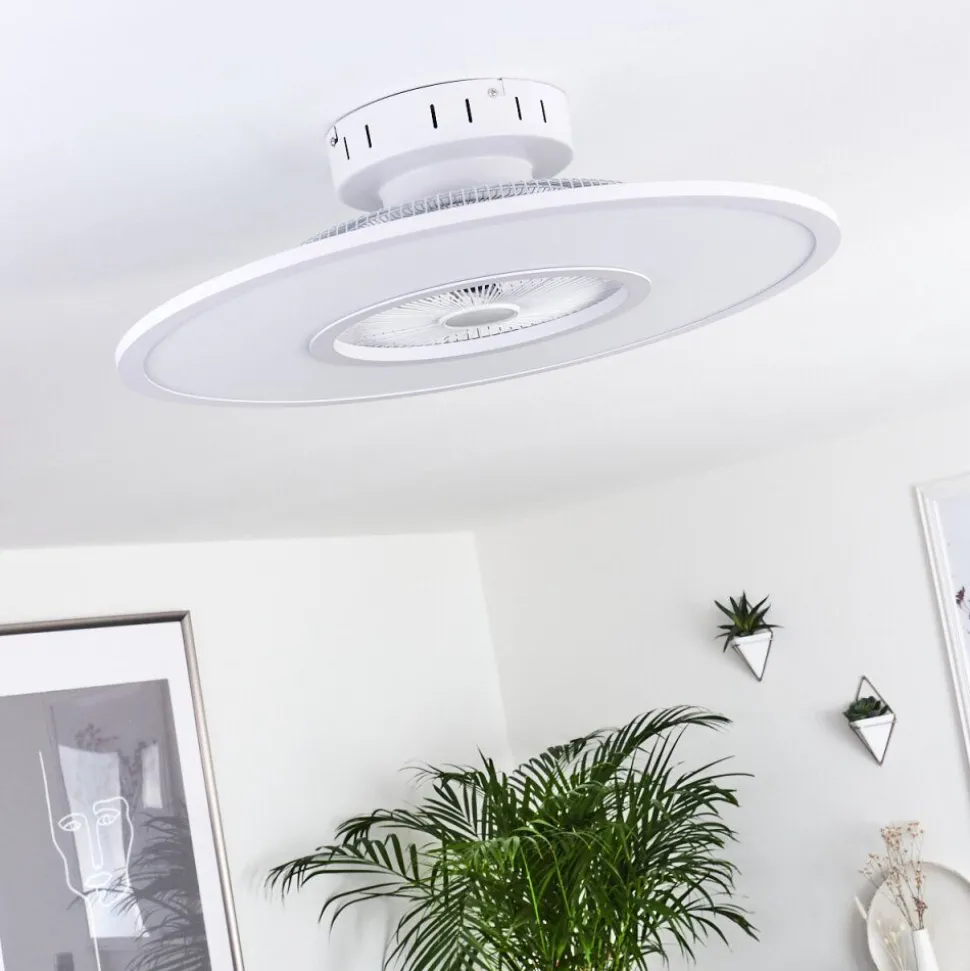 Ventilateur De Plafond Marmorta Led Blanc, 1 Lumiere, Telecommandes