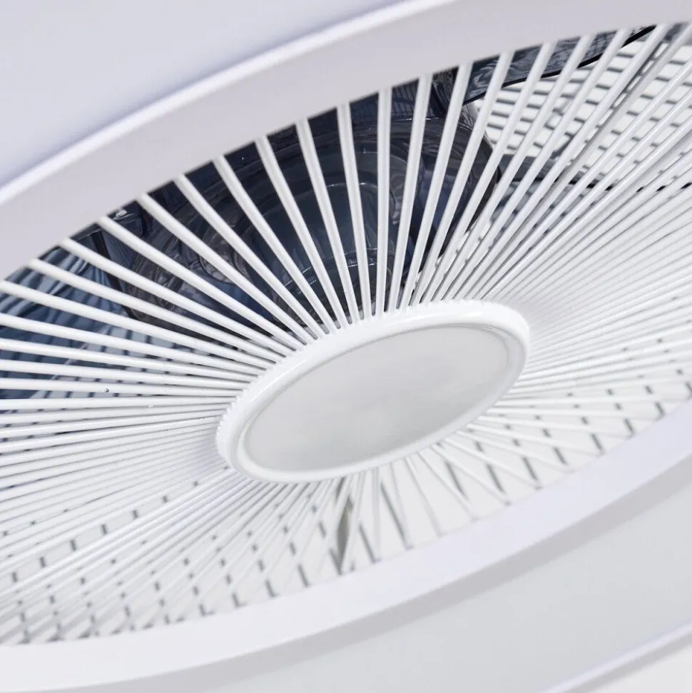 Ventilateur De Plafond Marmorta Led Blanc, 1 Lumiere, Telecommandes