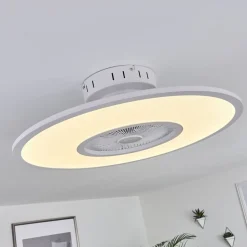 Ventilateur De Plafond Marmorta Led Blanc, 1 Lumiere, Telecommandes