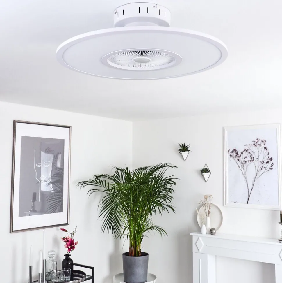 Ventilateur De Plafond Marmorta Led Blanc, 1 Lumiere, Telecommandes