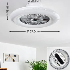 Ventilateur De Plafond Petrovac Led Chrome, Blanc, 1 Lumiere, Telecommandes