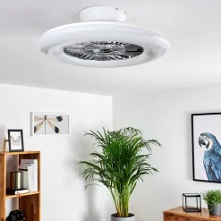 Ventilateur De Plafond Petrovac Led Chrome, Blanc, 1 Lumiere, Telecommandes