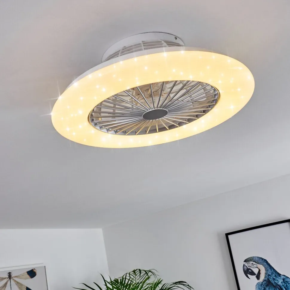 Ventilateur De Plafond Piraeus Led Titane, Blanc, 1 Lumiere, Telecommandes