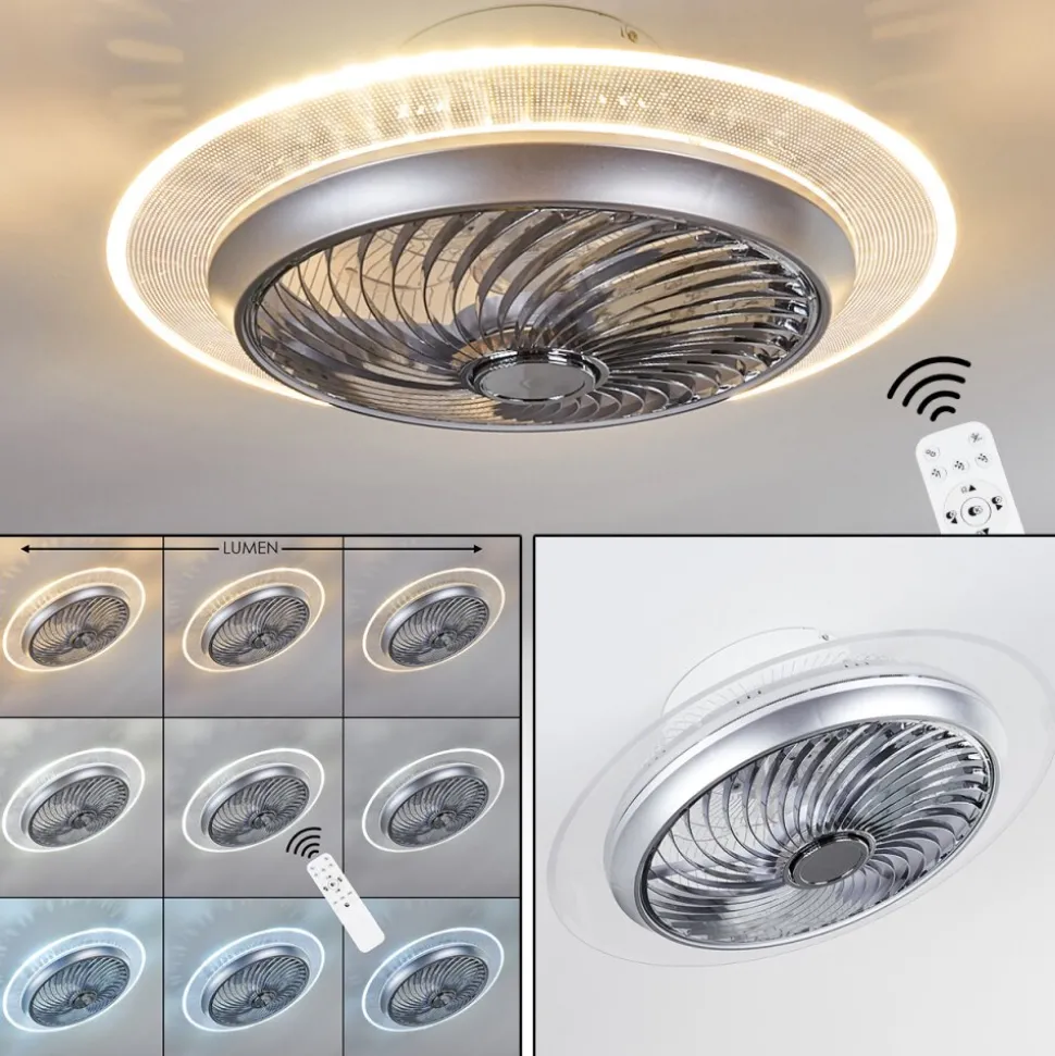 Ventilateur De Plafond Tamworth Led Argente, Transparent, 1 Lumiere, Telecommandes