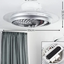 Ventilateur De Plafond Tamworth Led Argente, Transparent, 1 Lumiere, Telecommandes