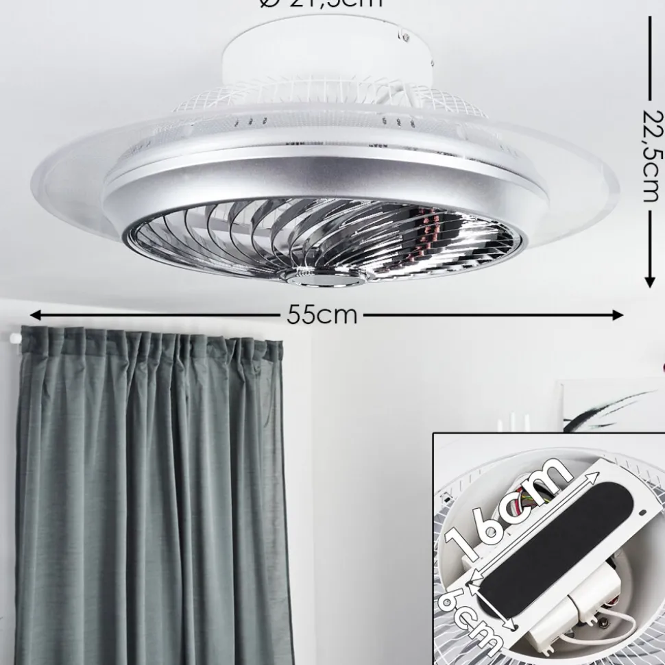 Ventilateur De Plafond Tamworth Led Argente, Transparent, 1 Lumiere, Telecommandes