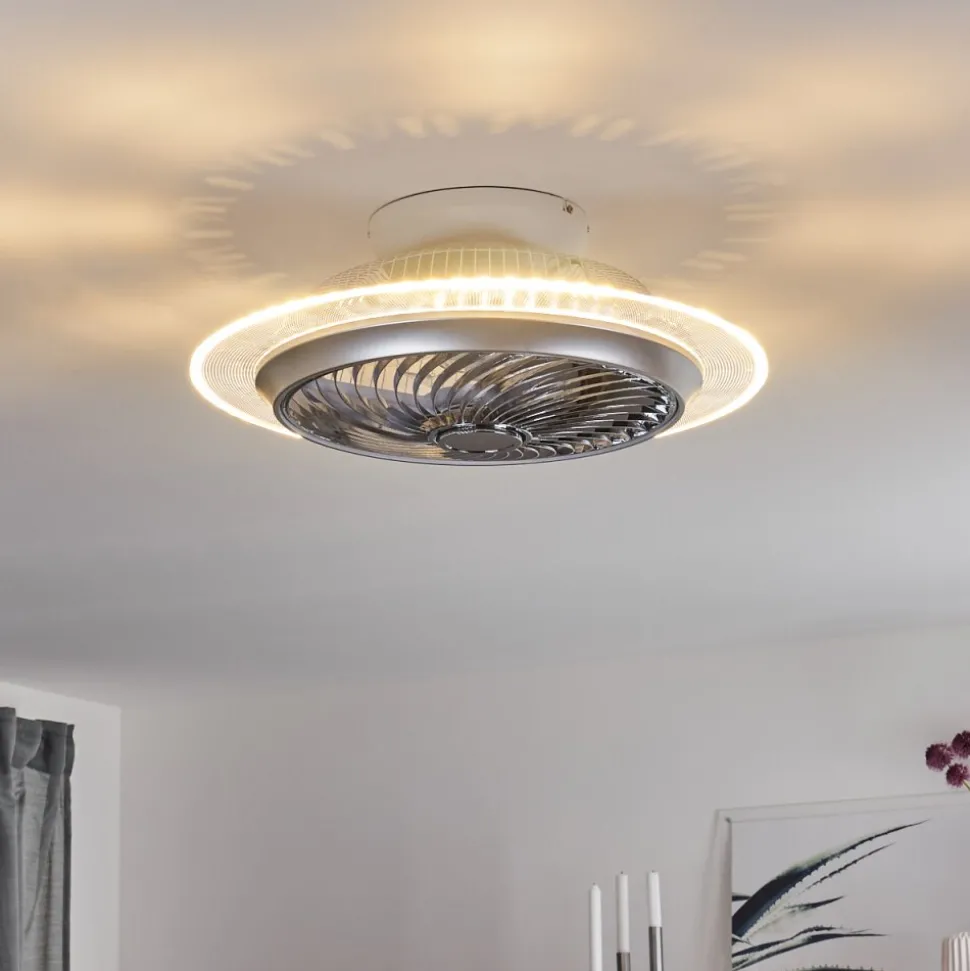 Ventilateur De Plafond Tamworth Led Argente, Transparent, 1 Lumiere, Telecommandes