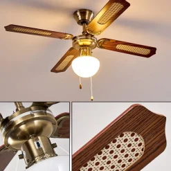 Ventilateurs De Plafond Morea Vieux Laiton, Bois Fonce, 1 Lumiere