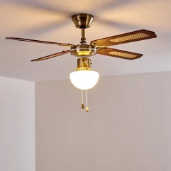 Ventilateurs De Plafond Morea Vieux Laiton, Bois Fonce, 1 Lumiere