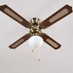 Ventilateurs De Plafond Morea Vieux Laiton, Bois Fonce, 1 Lumiere