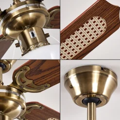 Ventilateurs De Plafond Morea Vieux Laiton, Bois Fonce, 1 Lumiere
