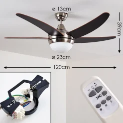 Ventilateurs De Plafond Morino Brun, Nickel Mat, 2 Lumieres, Telecommandes