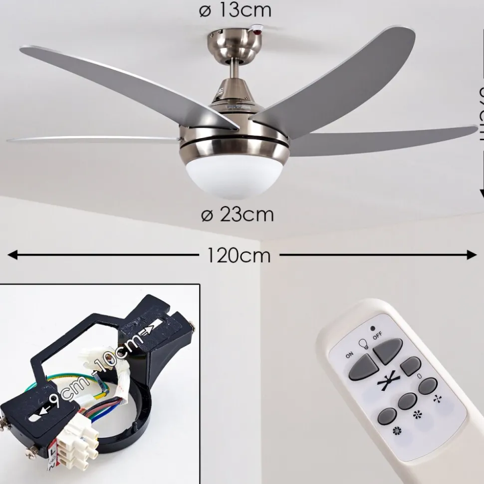 Ventilateurs De Plafond Morino Nickel Mat, Argente, 2 Lumieres, Telecommandes