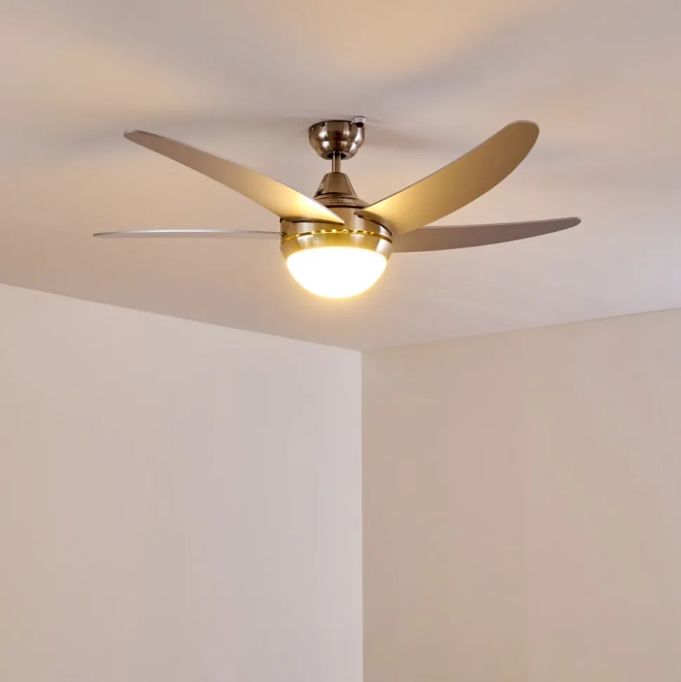 Ventilateurs De Plafond Morino Nickel Mat, Argente, 2 Lumieres, Telecommandes