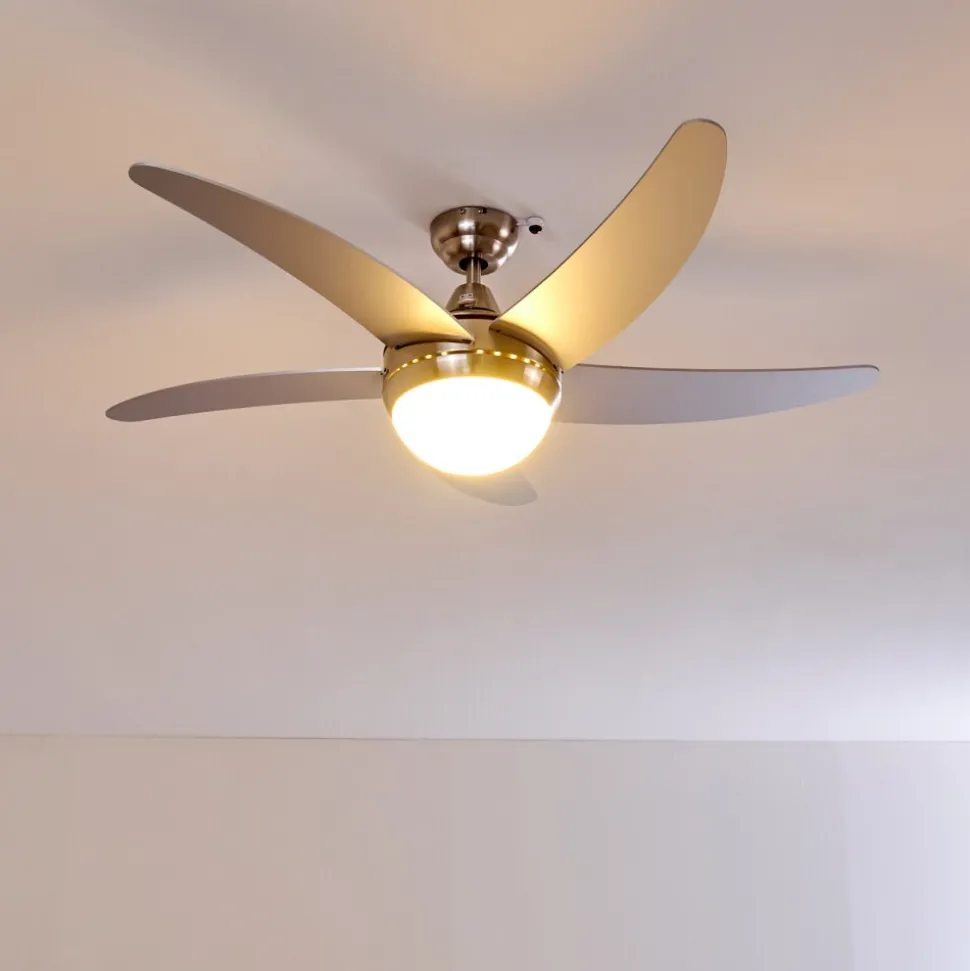 Ventilateurs De Plafond Morino Nickel Mat, Argente, 2 Lumieres, Telecommandes