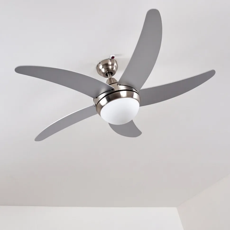 Ventilateurs De Plafond Morino Nickel Mat, Argente, 2 Lumieres, Telecommandes